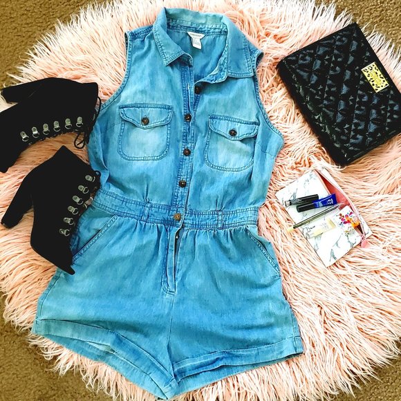 Forever 21 Pants - Denim Romper Shorts